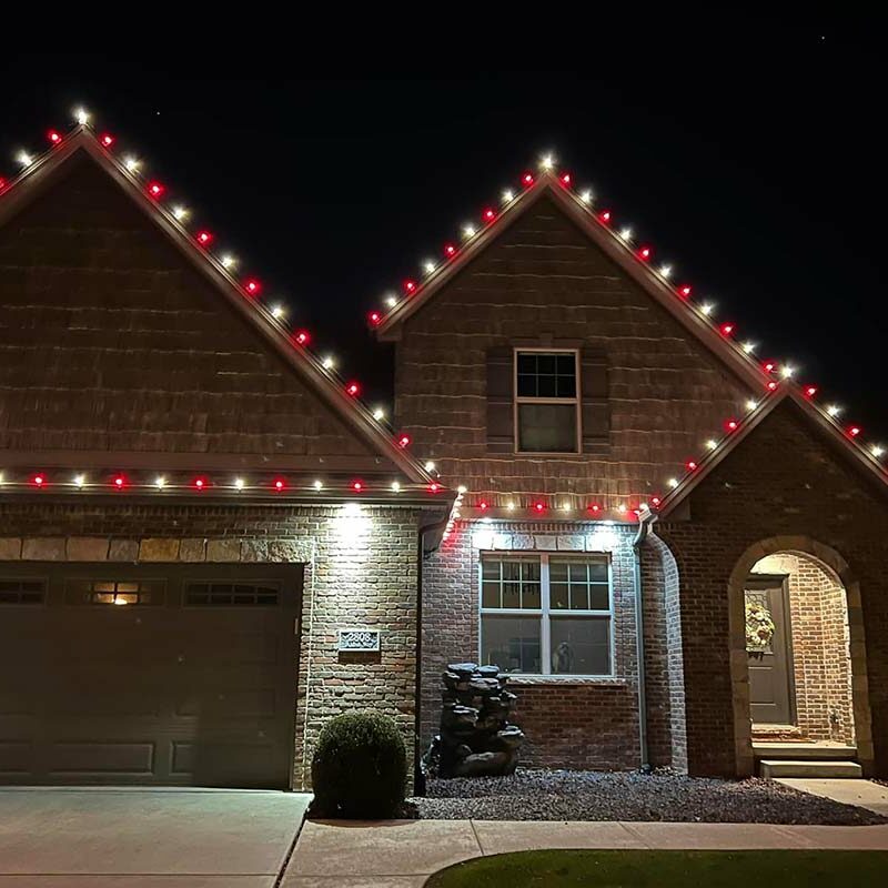 Holiday lights display on a home in Bloomington Illinois